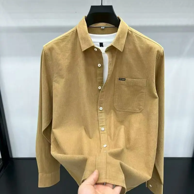 

Мужская вельветовая рубашка на весну-осень, повседневная, свободного кроя, в стиле ретро, модная, для пар, однотонная, классическая, деловая, для джентльменов