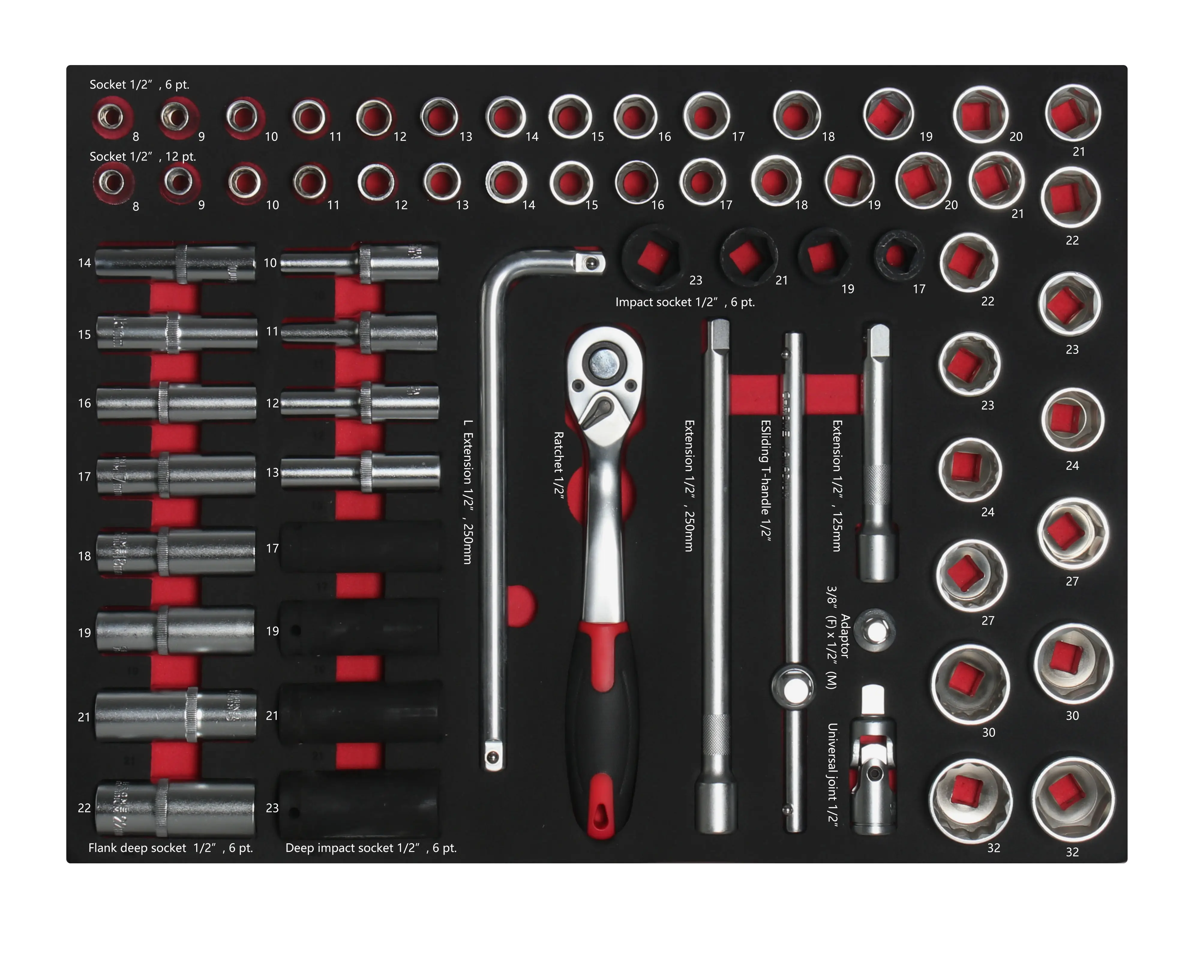 81PCS EVA Foam Mechanic Tool Box Set 1/4