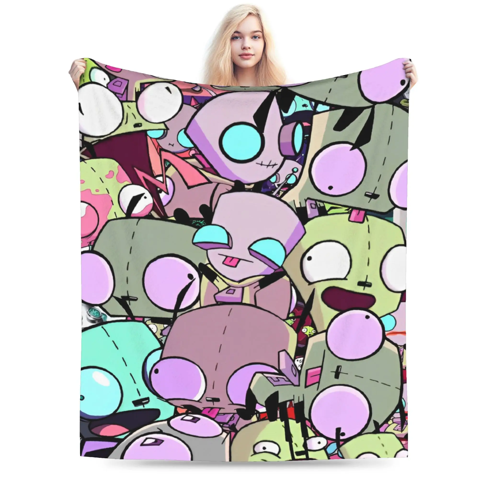 Invaders Zim Cartoon Blanket Fleece Spring Autumn Multi-function Soft Throw Blanket for Bedding Travel Plush Thin Quilt