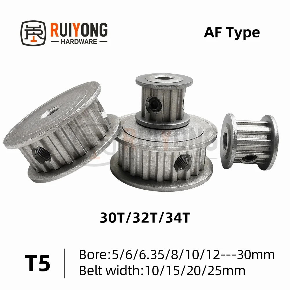 Timing Pulley T5-30T/32T/34T Bore 5-30mm Alloy Wheels AF Shape Teeth Pitch 5mm Match With T5 Width 10/15/20/25mm Timing Belt