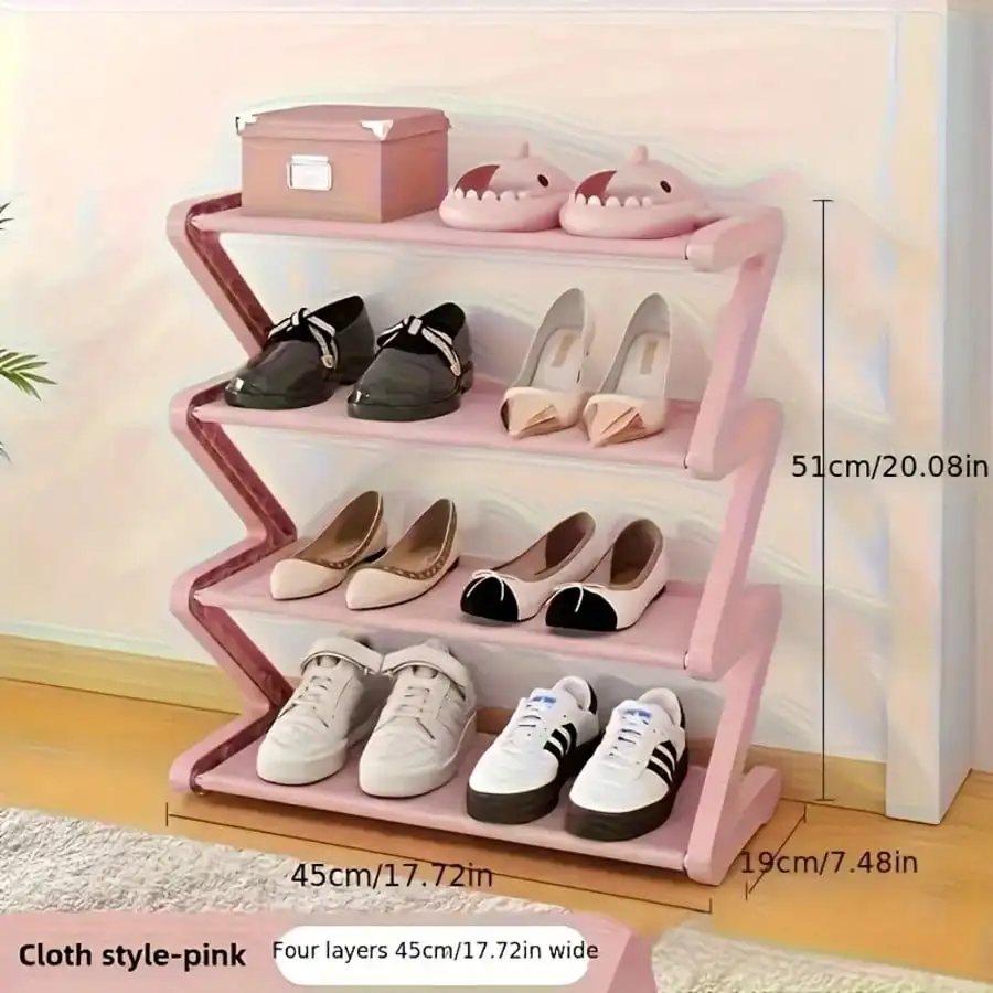 4‑Tier Z‑Shaped Slim Shoe Rack, Space‑Saving Non‑Woven Cloth Grey Shoe Organizer, Holds 8 Pairs of Shoes for Entryway, Bedroom & Dorm