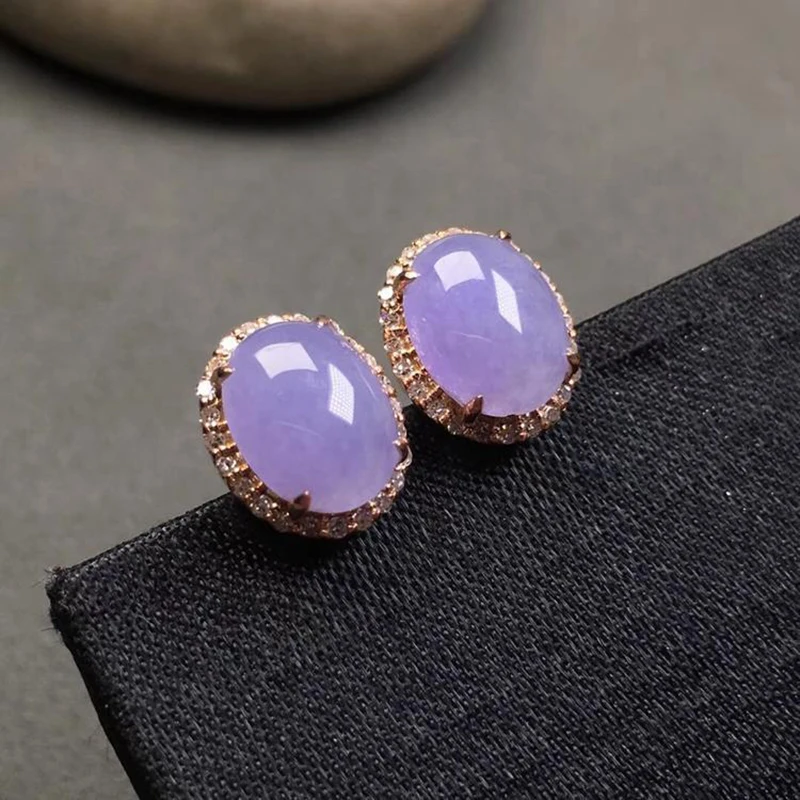 Natural chalcedony violet ladies earrings for women silver diamond oval elegant delicate romantic wedding engagement jewelry