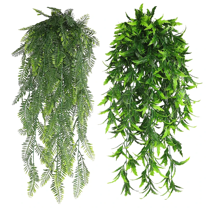 Artificial Green Plant Vines Fake Flower Vines Turtle Back Leaf Persian Grass Home Garden Outdoor Wall Hanging Decor Faux Plants