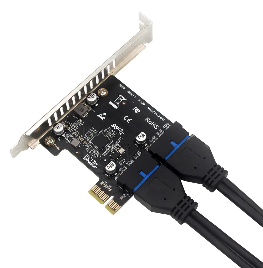 

Super Speed Pcie to 2 Port 19Pin USB 3.0 Riser Card PCI-e to Dual Internal 20Pin PCI Express Card Converter Adapter for Computer
