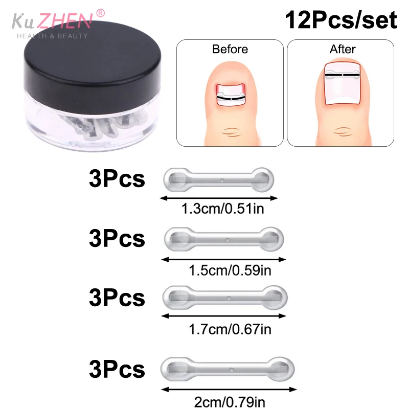 Kit per il trattamento delle unghie incarnite da 12 pezzi con 4 multi-dimensioni, strumenti per correttori di unghie incarnite in lega di titanio per correttore dell'unghia del piede curvo