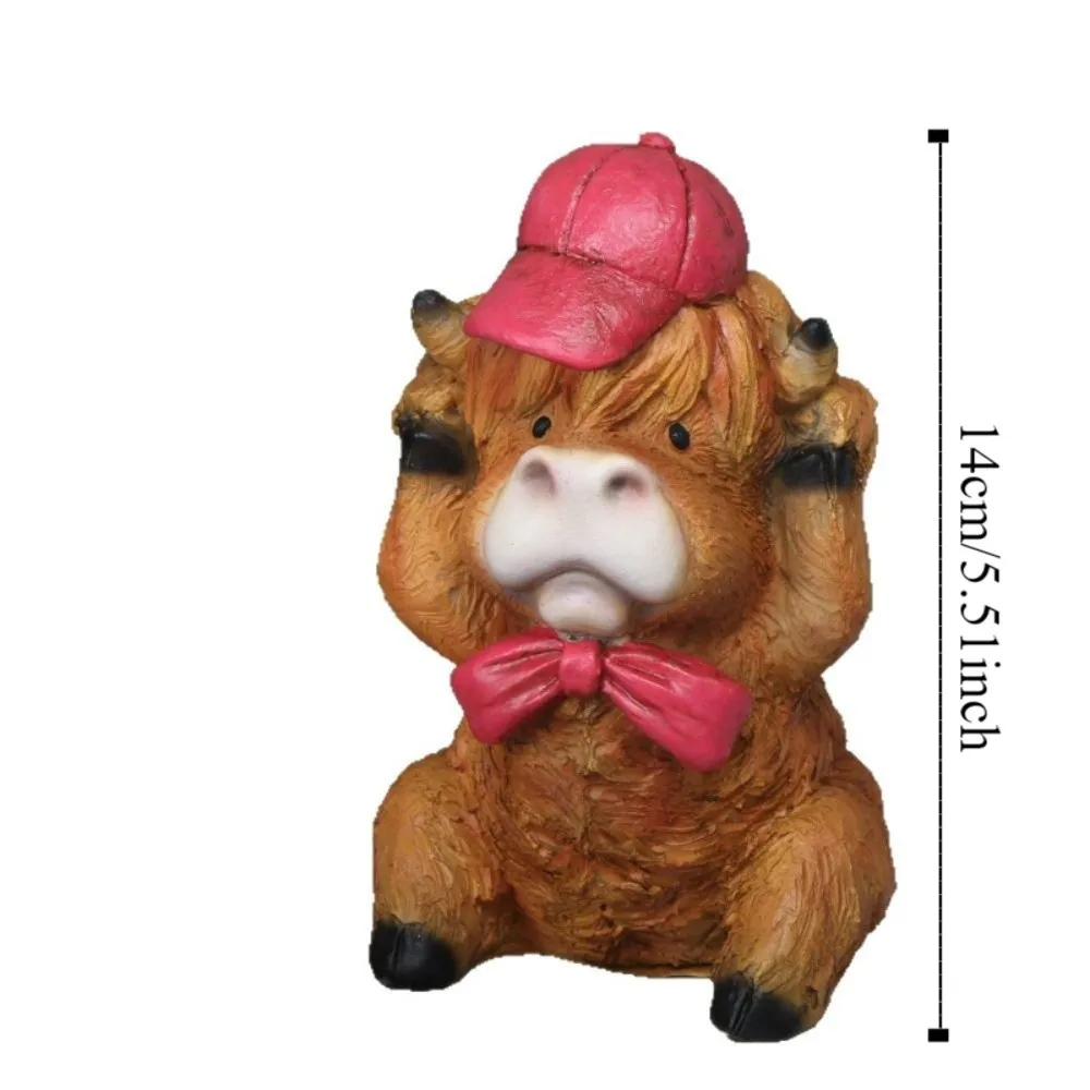 Resin Cartoon Cow Ornament Realistic Statue Highland Cow Decor Crafts Sensory Toy Animal Action Figure Desktop Decorative