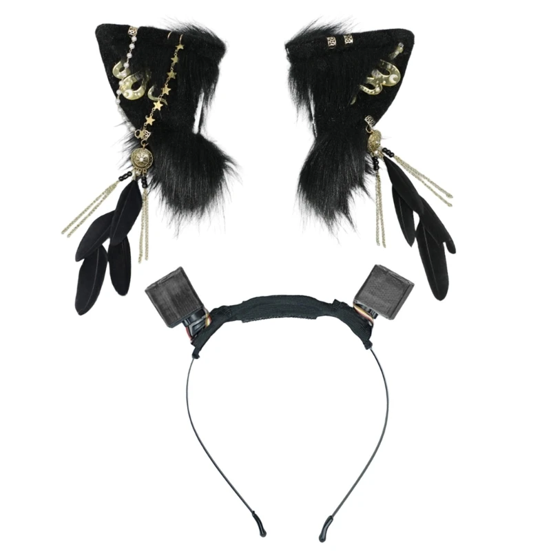 Masquerades Party Dress Up Hairhoop Moveable Wolf Ear Headband Electric Hairband