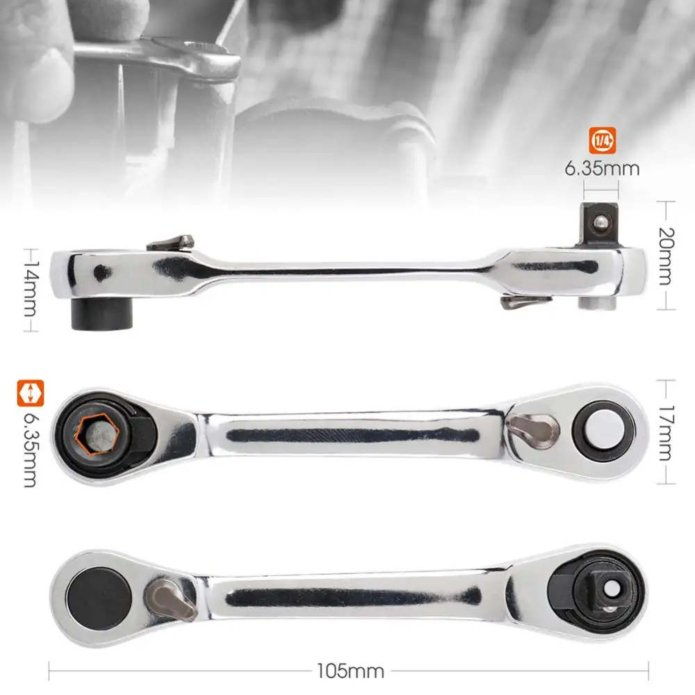 1pc Mini 1/4 inch Double Ended Quick Socket Ratchet Wrench Rod Screwdriver Bit Tool Contain  Ratchet Handle Wrench