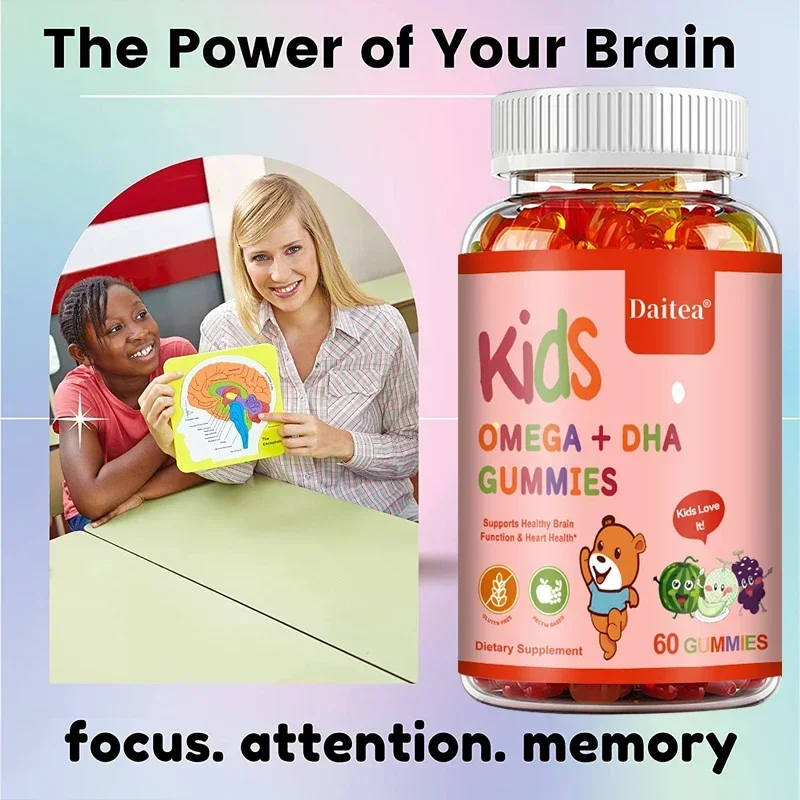 Children\'s Intelligence Supplement Gummies OMEGA + DHA Supports Attention, Memory and Nutrition, Brain Function Supplement