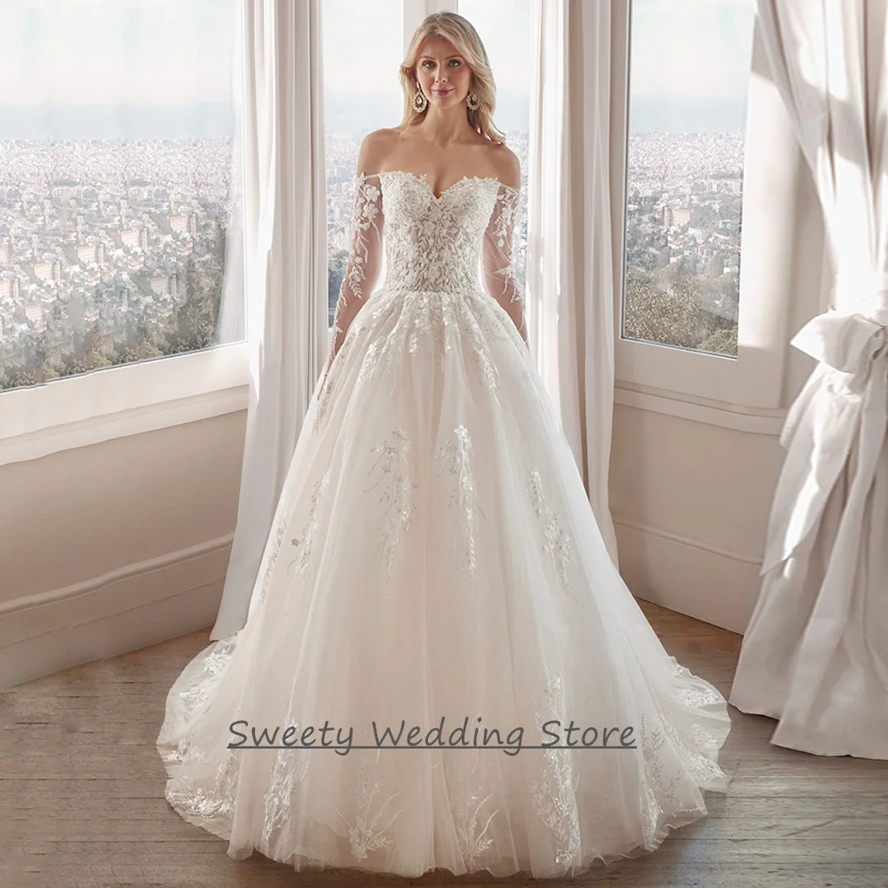 

Романтичное свадебное платье-корсет Vestido De Noiva на заказ, с вырезом «сердечко», длинными рукавами, бисерной отделкой, аппликациями и шлейфом.