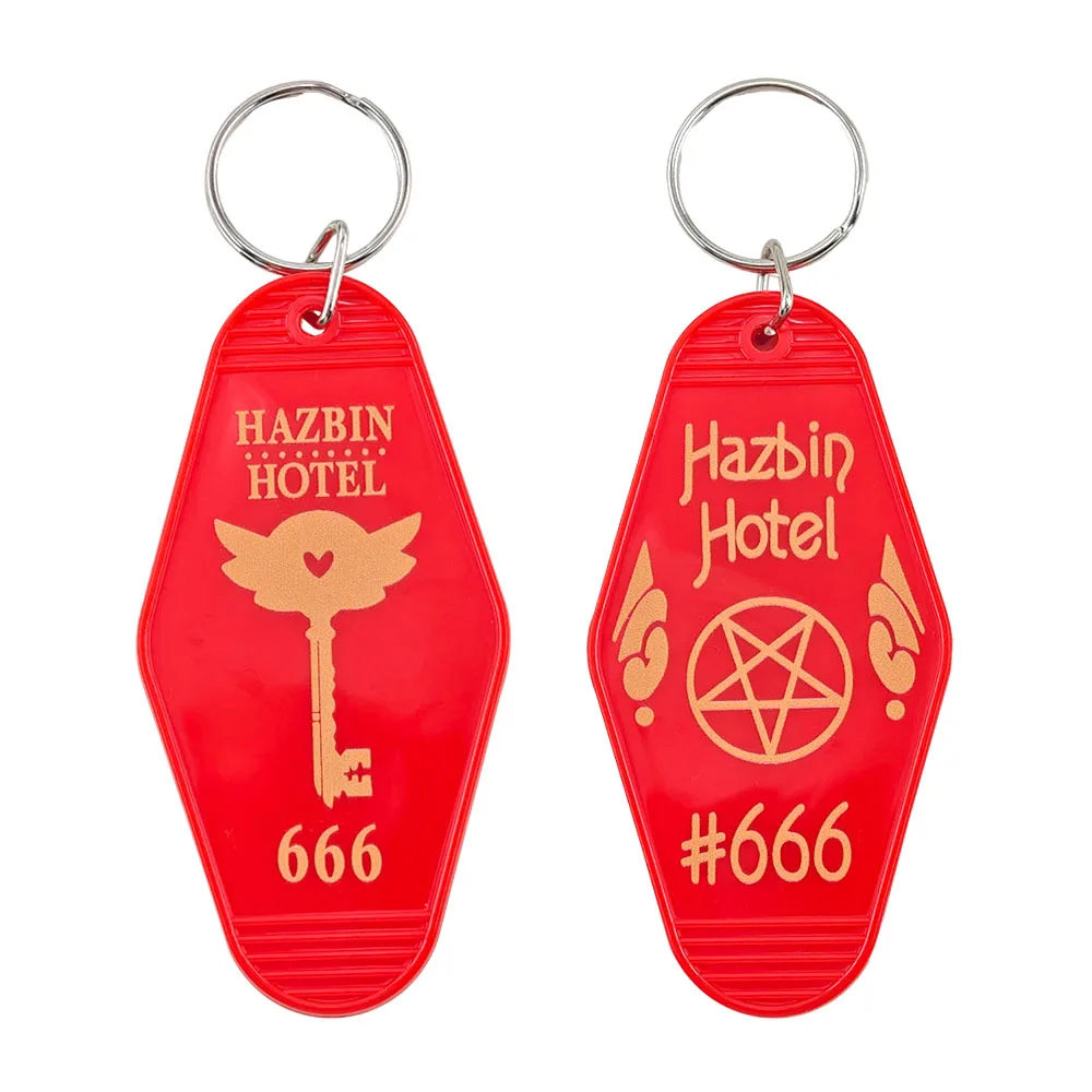 Hhazbin Motel Schlüsselanhänger, Hell Pentagram Motel Schlüsselanhänger 666 Lucifer Acryl Schlüsselring, Fandom Rucksack Auto Anhänger, Geschenk für Fans – Detail 1