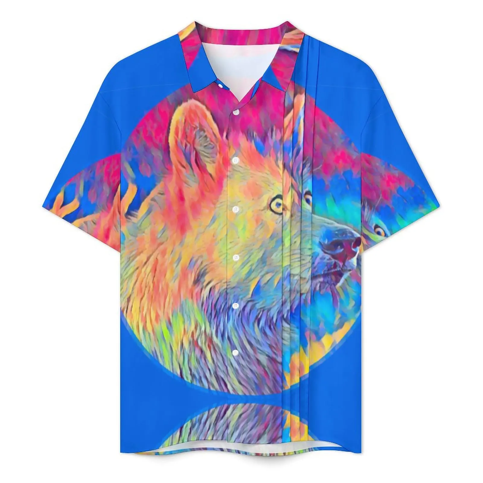 Hawaiian Shirt Beach Wolf Lovers Blouses Colorful Animal Vintage Casual Shirts Men Short-Sleeved Y2K Funny Oversized Tops