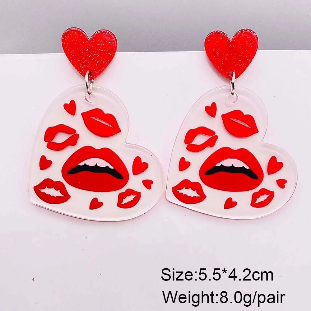 Valentine's Day Earrings Leopard Print Red Heart-shaped Sweet Fun Red Lip Earrings for Women Valentine's Day Jewelry Gifts