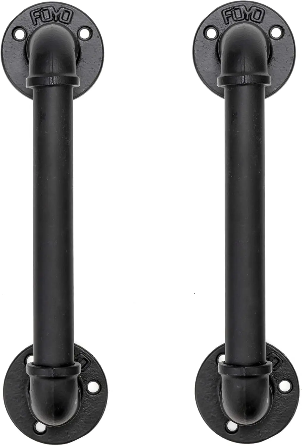 

Set of 2 Industrial Pipe Door Pull Handle, Grab Bar, Towel Bar, Antique Rustic Cast Iron Handrail - Matte Black, 12 Inch