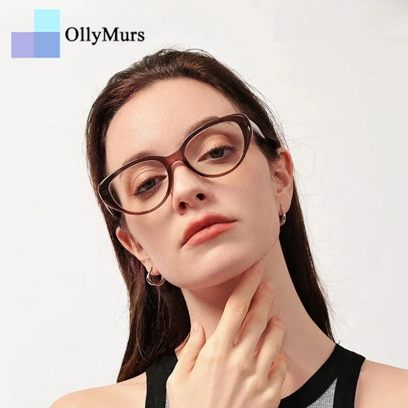 

OLLYMURS Сверхлегкая модная оптическая оправа для очков в стиле ретро, трендовые ацетатные очки, оправа для очков «кошачий глаз» по рецепту для женщин