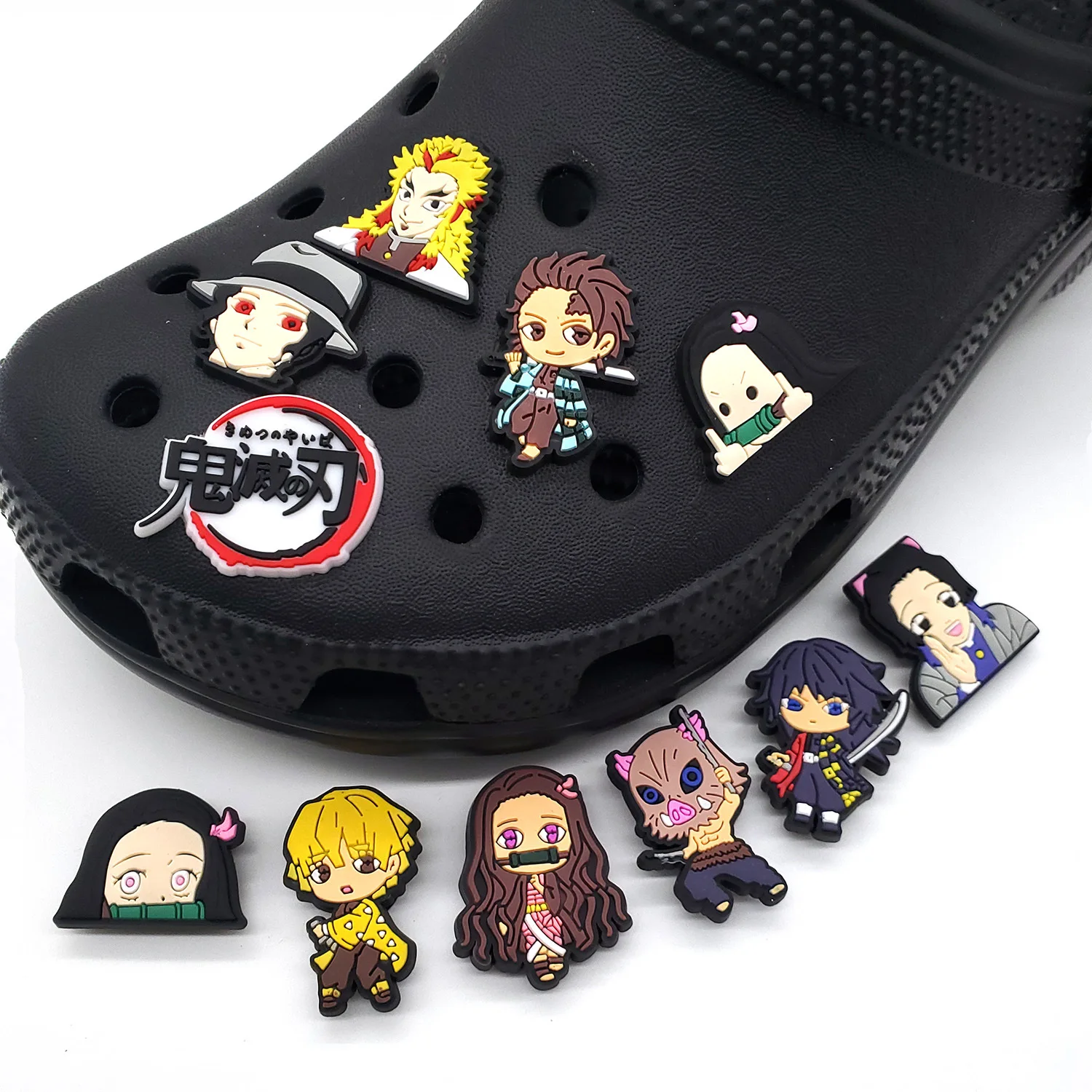 11pcs Set Demon Slayer Cartoon Anime Kamado Nezuko Tanjiro Figures Diy Decorative Buckles For Sandals Accessories Gift