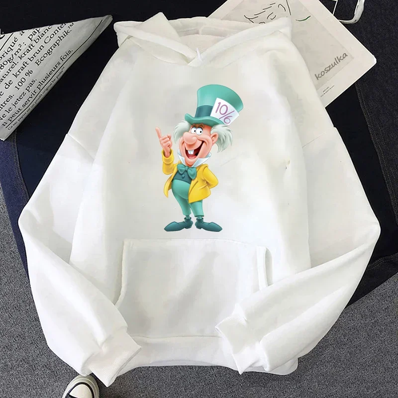 Harajuku Creative Funny Women Hoodies Disney Alice in Wonderland Print Fashion Casual Round Neck Pullovers Sweatshirts Tops
