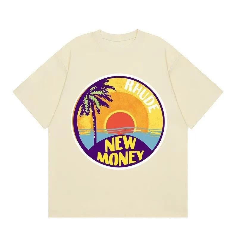 Novedad de verano, tendencia de moda, marca de moda de venta al por menor, estampado pequeño para hombres y mujeres, camiseta holgada de cuello redondo para parejas, manga corta