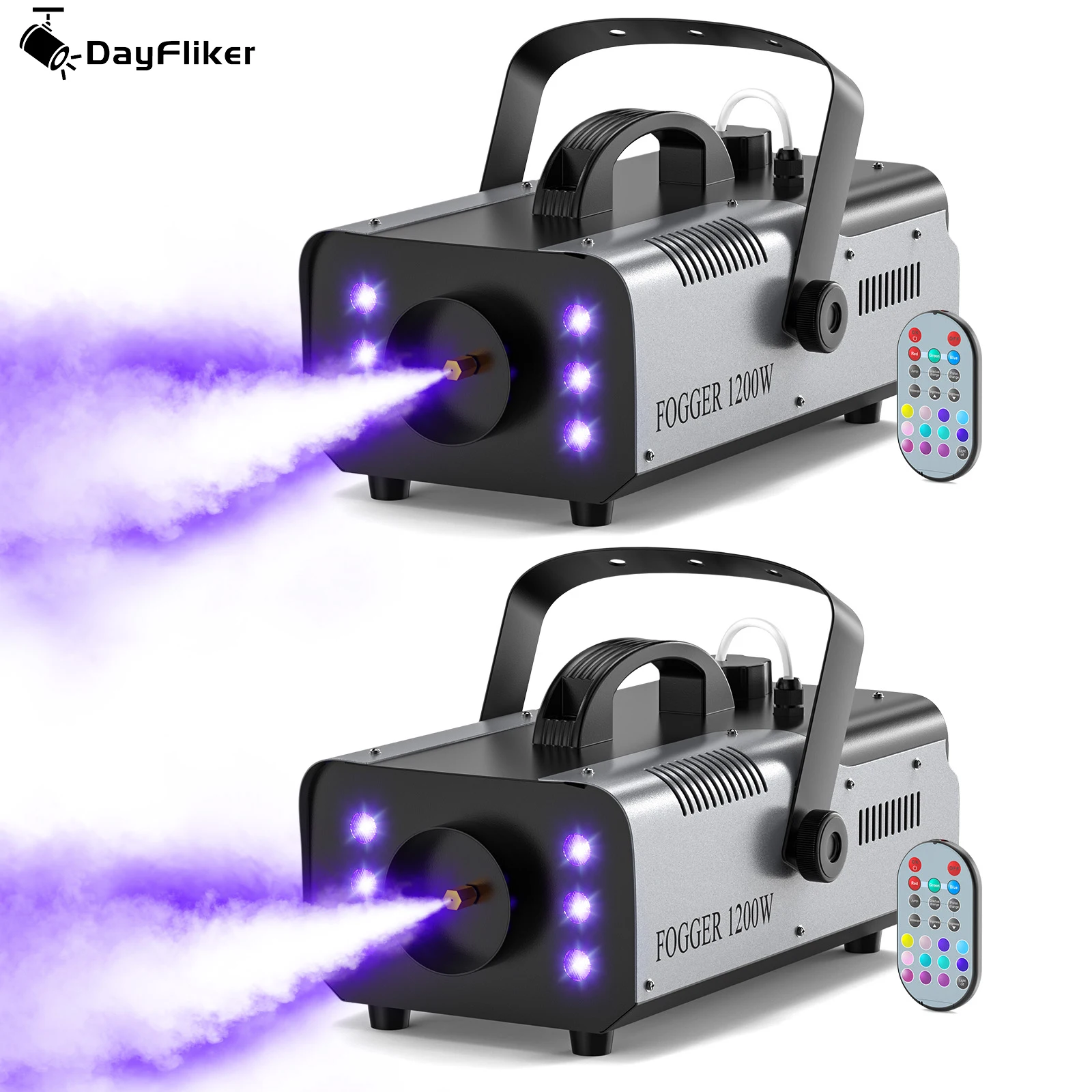

DayFlicker 2Pcs 1200W Fog Machine with RGB 6LEDs Lighting for Play Theater Professional Stage Home Entertainment Halloween Party