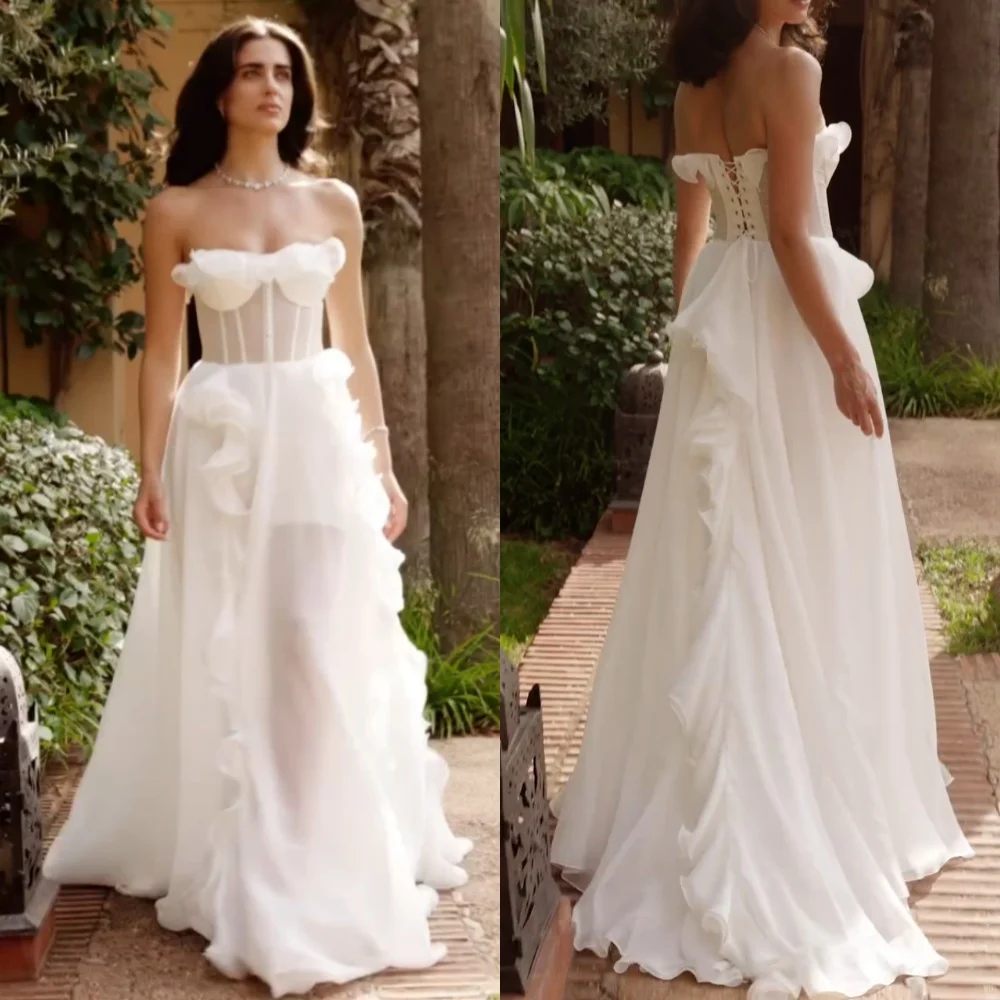 

Customized Formal Party Chiffon Ribbon Ruffle A-line Strapless Long Dresses Bespoke Occasion Simple Exquisite