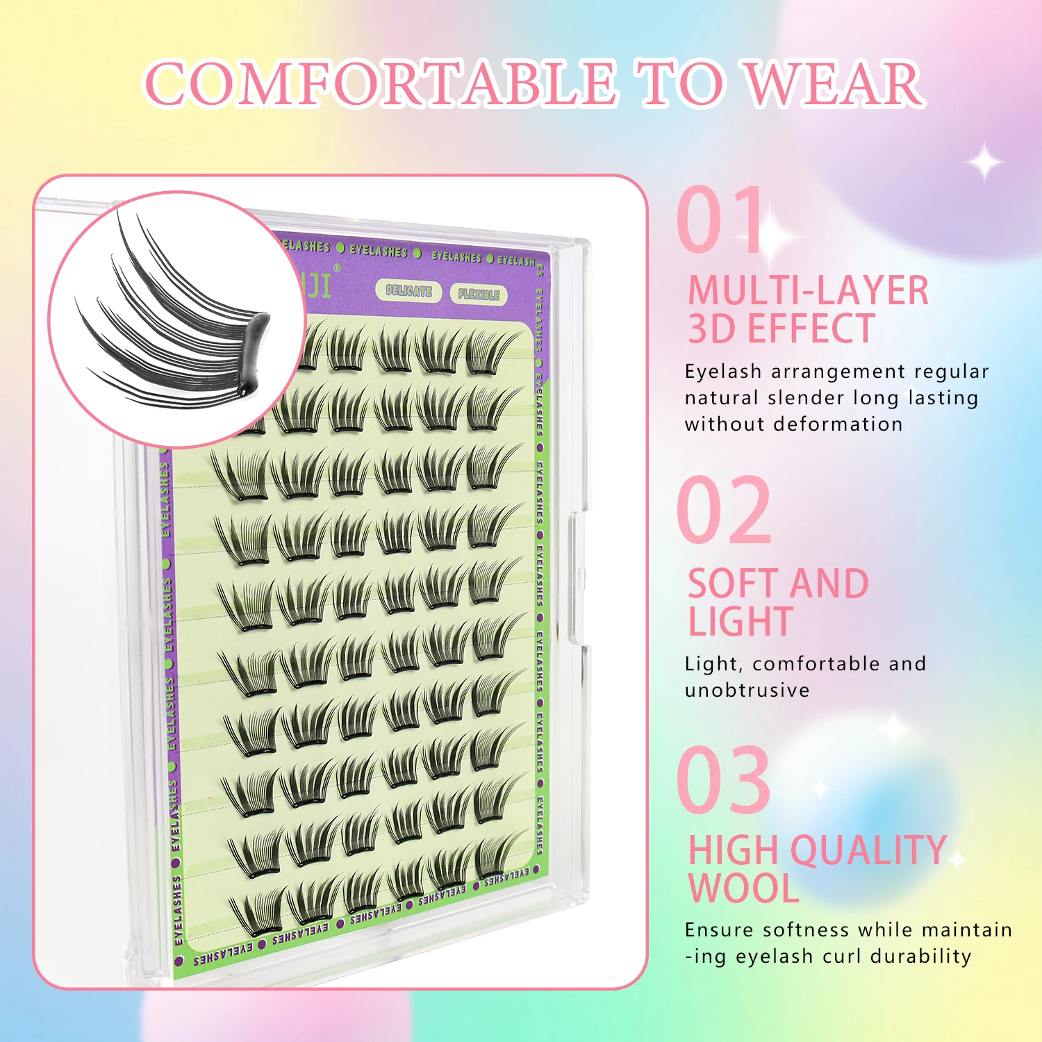 60 Clusters of Self-Adhesive Eyelashes, Comic-Style Natural and Thick False Eyelashes, Glue-Free DIY Self-Grafting Eyelashes, Easily Enlarge the Eyes, Beginner-Friendly Single Cluster Eyelashes