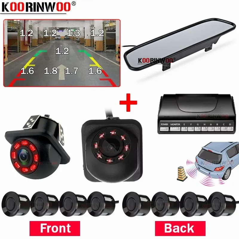 

Koorinwoo Vehicle Visible Parktronic Dual Core CPU 5" Car Monitor Mirror Rear Car Parking Sensors 8 Front + Back camera Jalousie