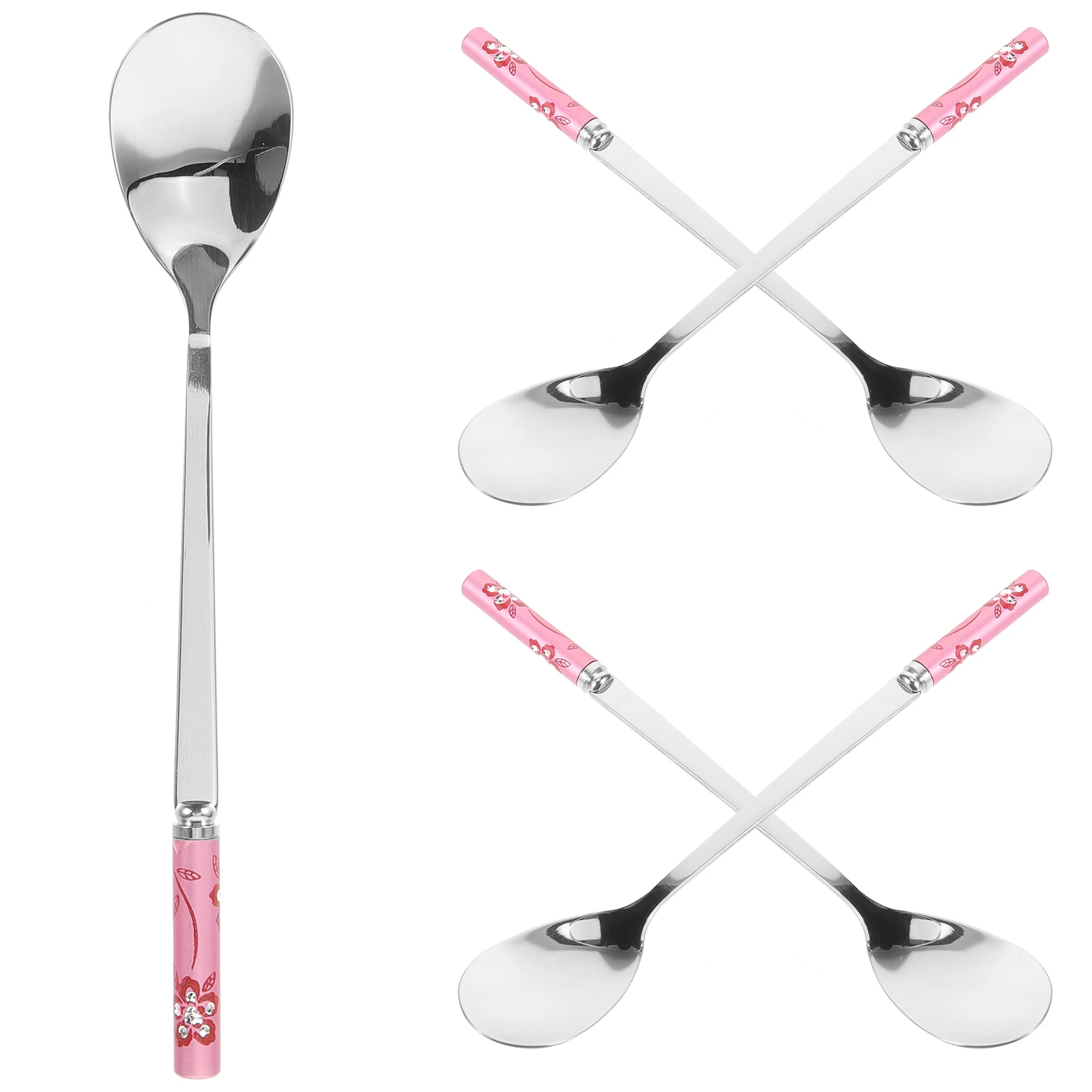 

5 Pcs Portable Dining Spoon Cream Pink Gold Stainless Dessert Spoon Lightweight Durable Outdoor Picnic Camping