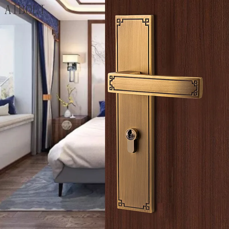 All Copper Indoor Door Lock Bedroom Silent Room Door Handle Household Universal Wooden Door Handle Lock