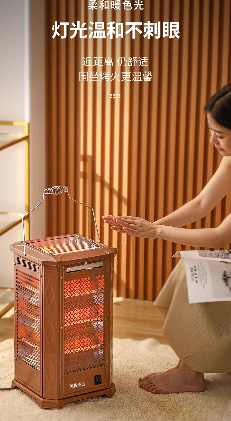 220V Efficient Electric Heater with 5 Sides of Heating, Silent Fireplace and Energy-saving