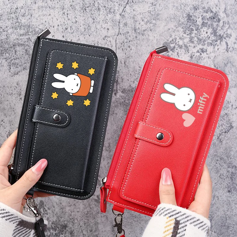 Miffy Lange Geldbörse aus PU-Leder, modische Damen-Clutch-Geldbörsen, klassischer Kartenhalter, Cartoon-Kaninchen, Reißverschluss, Münzfach, Geburtstagsgeschenk