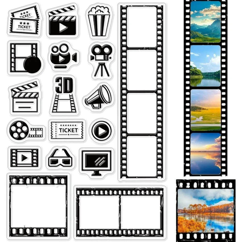 Movie Clear Stamps Movie Icons Tape 3D Glasses Video Transparent Silicone Stamp Rubber Stamp for Scrapbooking Birthday Photo