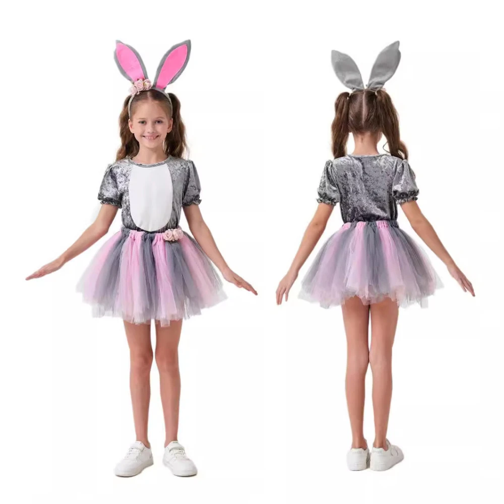 

Grey Rabbit Cosplay Costumes Full Sets Tops Skirt Uniforms Suits for Girls Kids Outfit Halloween Carnival Party Clothes Roleplay