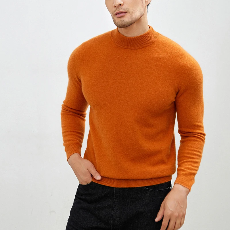100% Pure Cashmere Men's Sweater Half High Neck Pullover Youth Business Casual Long Sleeve Jumper Spring/Autumn High-End Jacket