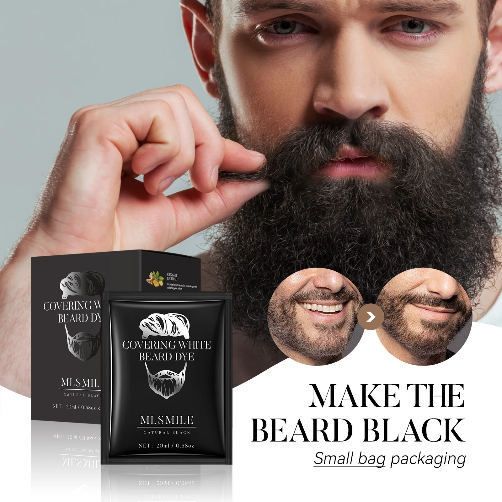 3colors Beard Hair Dye Bubble Plant Beard Coloring Cream Men's Hair Dye to Cover Gray Beard And Hair Available in Black Brown