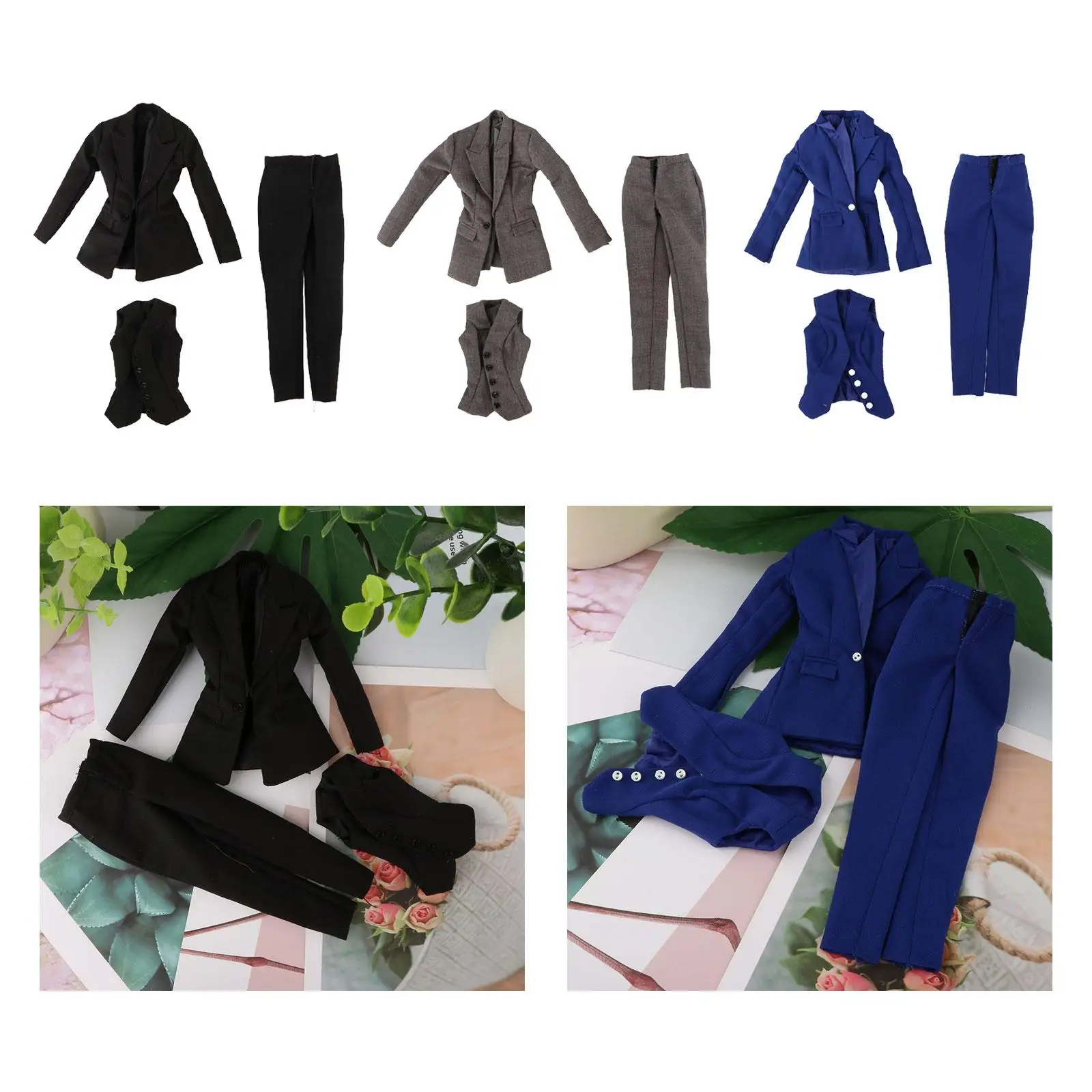 3x Fashion 1/6 Female Figure Doll Clothes Handmade Full Suit Outfit Jacket Pants for 12" Action Figures Dress up Doll Model Accs