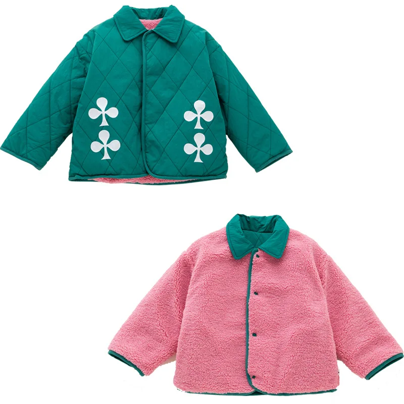 

Double Sided Green Collar Casual Baby Cotton Jacket 2025 New Autumn And Winter Warm Children's Cotton Jacket For Outdoor Wear