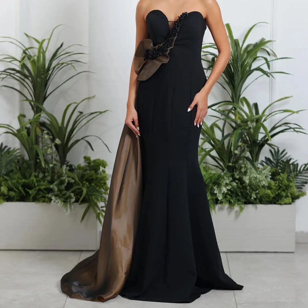 Exquisite and Elegant Evening Dresses Beading Contrast Color Panel Train Sleeveless Jersey Sweetheart Floor Length Mermaid 2024