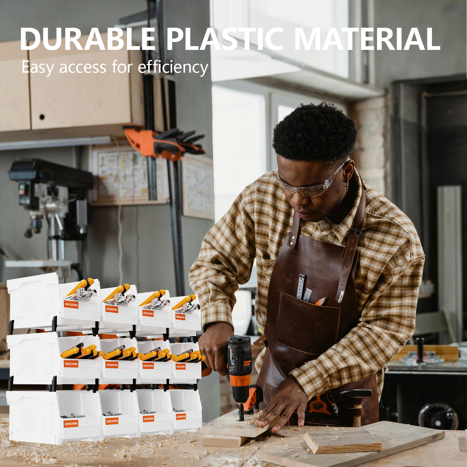 V2 12Pcs 8"x5"x4" Part Bins - Sundries & Tool Organizer Boxes - Stackable Storage for Office Desks, Car Accessories & Workshops