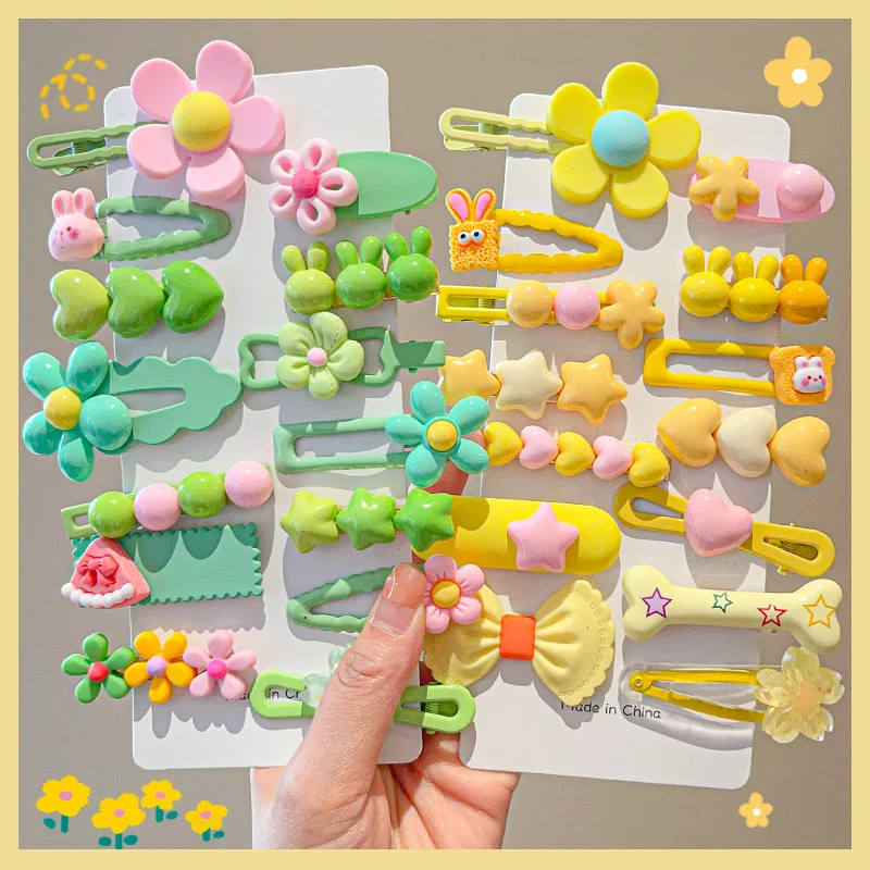 Kids Cute Sweet Candy Color Bowknot Flower Hair Clip Girls Festival Party Decoration Hair Accessory 14 Set Pieces