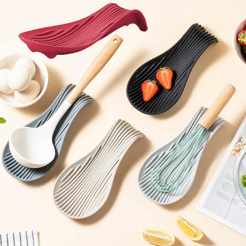 Bandeja de utensílios de cozinha de silicone, espátula de cozinha, colher de sopa, suporte de colher de silicone, almofada de colher de silicone isolada grossa doméstica