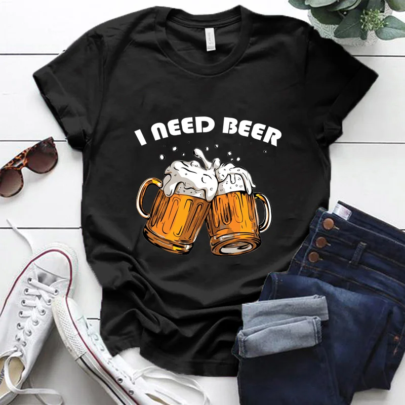 여름 여성 패션 티셔츠, I NEED BEER 티셔츠, 재미있는 BEERT 하라주쿠 상의