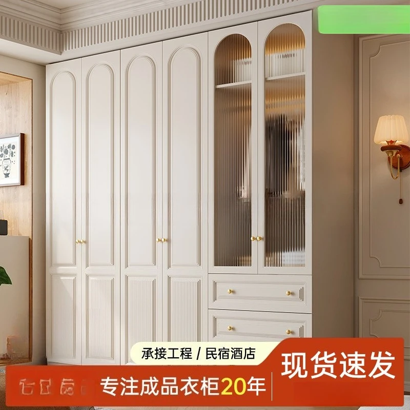 French cream style wardrobe one door to top bedroom clothes storage simple style household solid wood