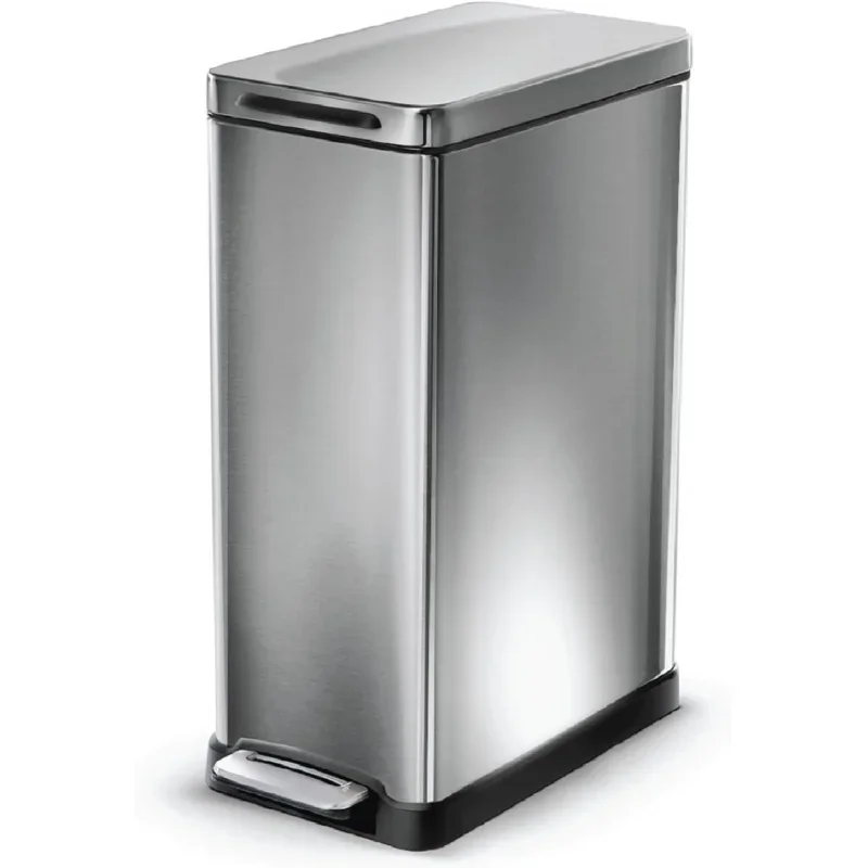 12 gallon slim kitchen trash can, stainless steel, step pedal, 45 liter