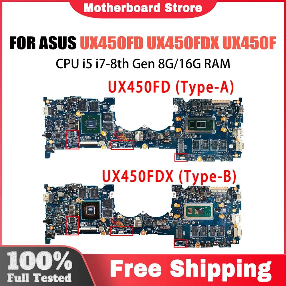 Computer Mainboard For ASUS ZenBook Pro 14 UX480F  UX450FD UX450F Laptop Motherboard i5 i7 8th GTX1050-V2G V4G RAM 8GB 16GB