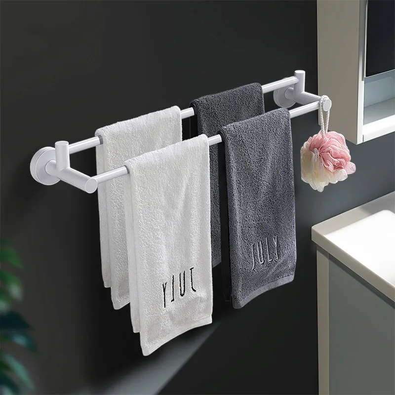 Double-pole Towel Rack Punching-free Bathroom Sucker Rack Towel Bar Nordic Simple Creative Shelf