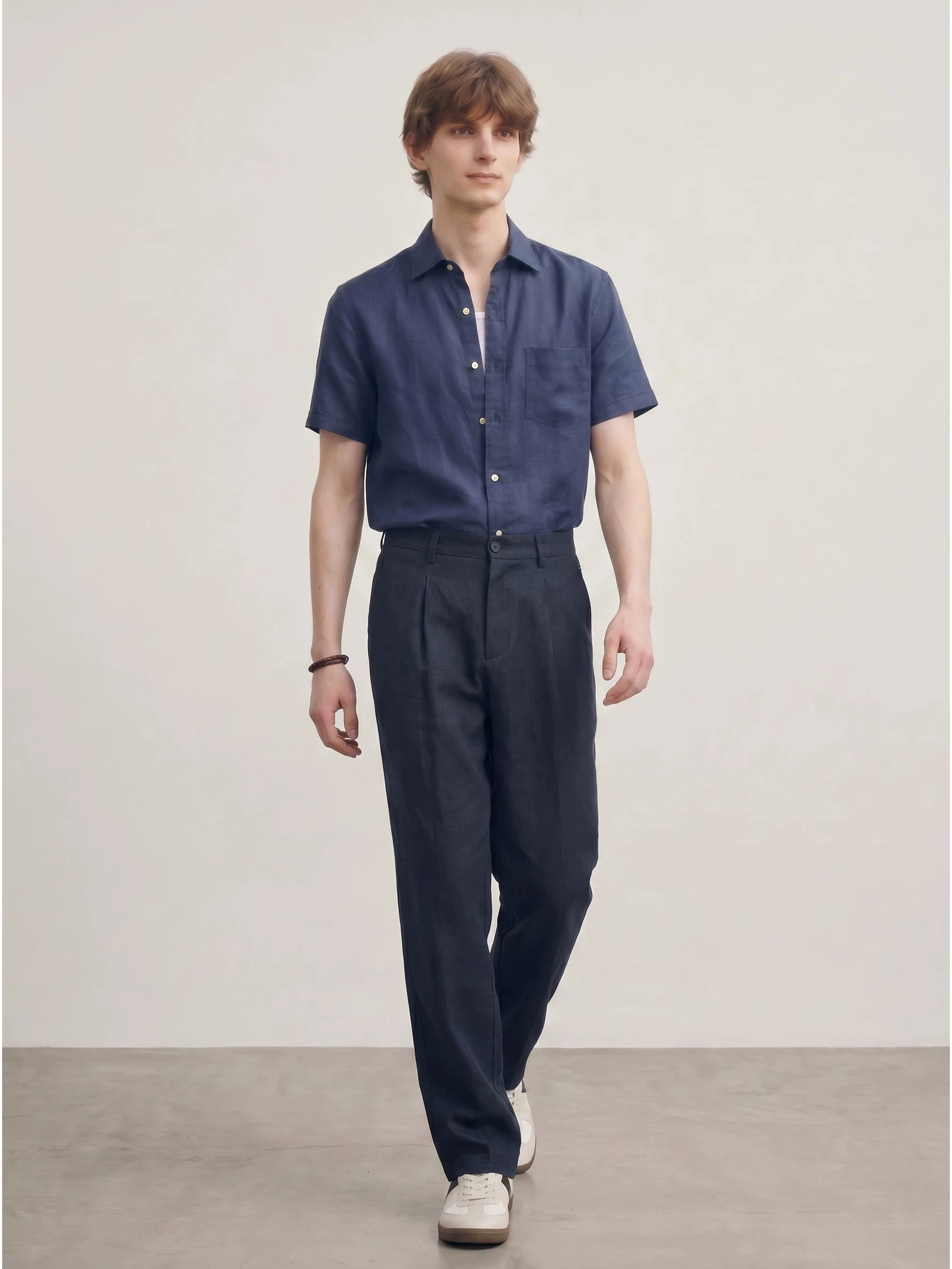 White Casual Straight Leg Men's Workwear Pants No Ironing Loose Fit American Style Button Detail Leisure Suit Trousers