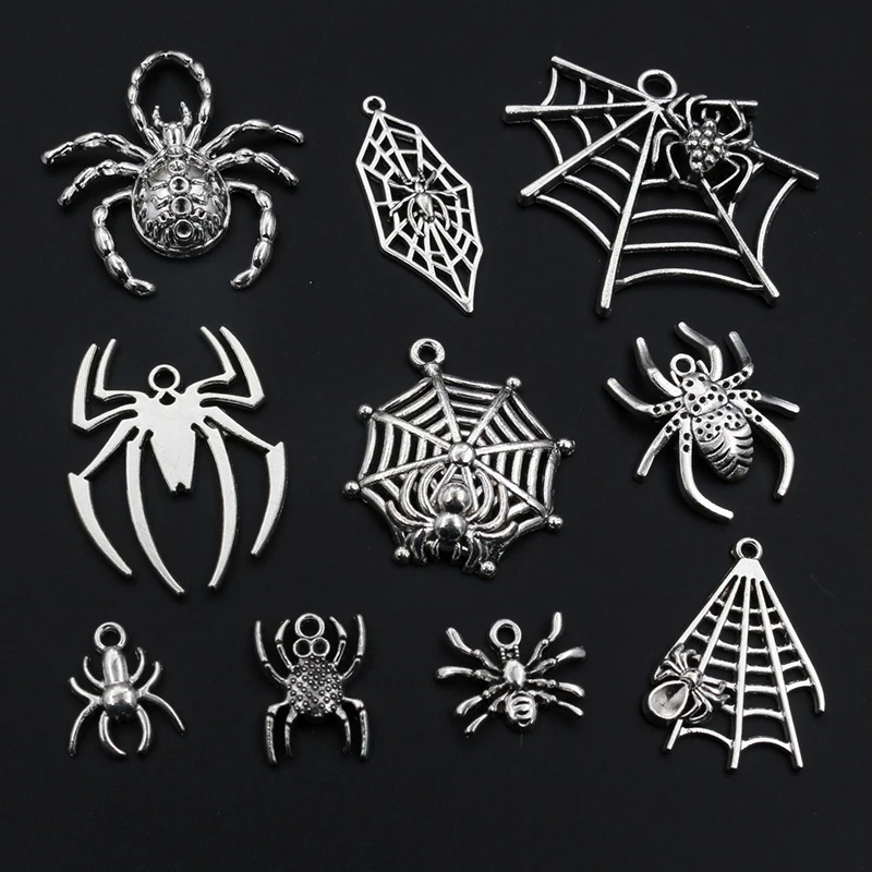 10-20pcs Antique Silver Plated Spider Handmade Charms Pendant DIY Jewelry Making Accessories Findings for Bracelet Necklace