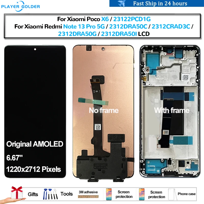 

Original AMOLED For Xiaomi Poco X6 For Xiaomi Redmi Note 13 Pro 5G Pantalla lcd Display Touch Panel Screen Digitizer Assembly