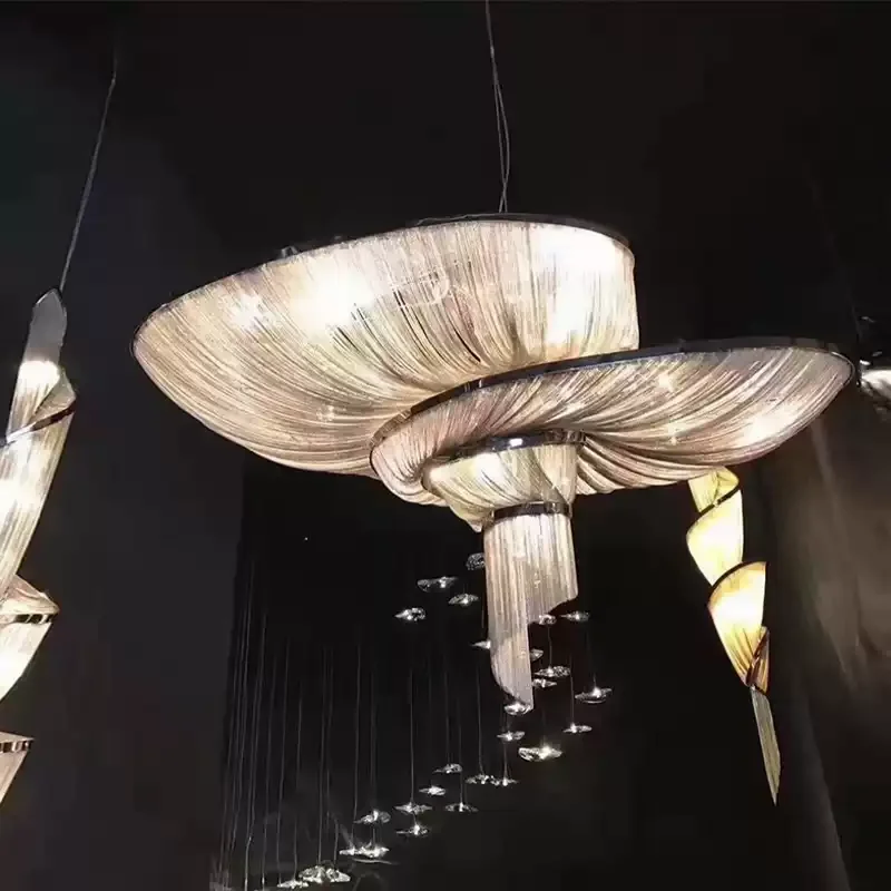 New luxury chandelier chain tassel pendant lamp LED  customizable  aluminum spiral lamps hand-woven