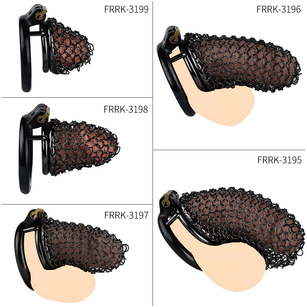 FRRK Black Shield-Maiden Chastity Cage for Male 콕링 пояс верности Mesh Stainless Steel Cock Lock Increase Air Flow Adults Sex Toy